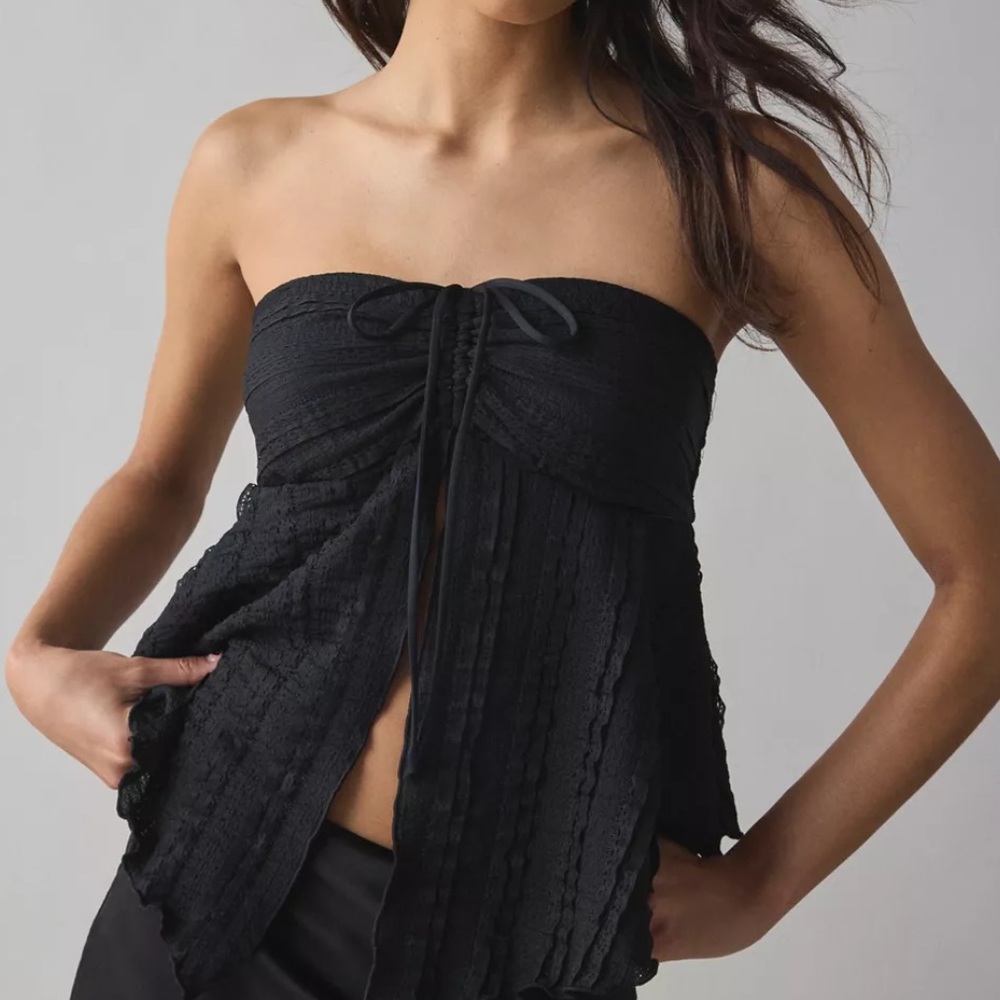 UO Eloise Convertible Tie Split Front Tube Top Black